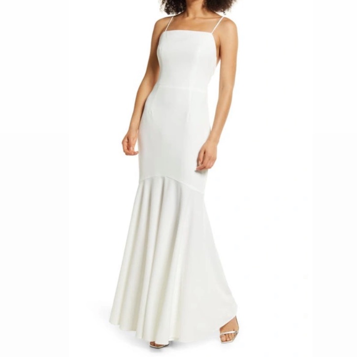 Elliatt White Square Neckline Collins Gown Mermaid Formal Dress Revolve